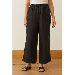 Joie Linen Women's Black Wide Leg Pants-Stitched Detail on Pockets/hem Size LG